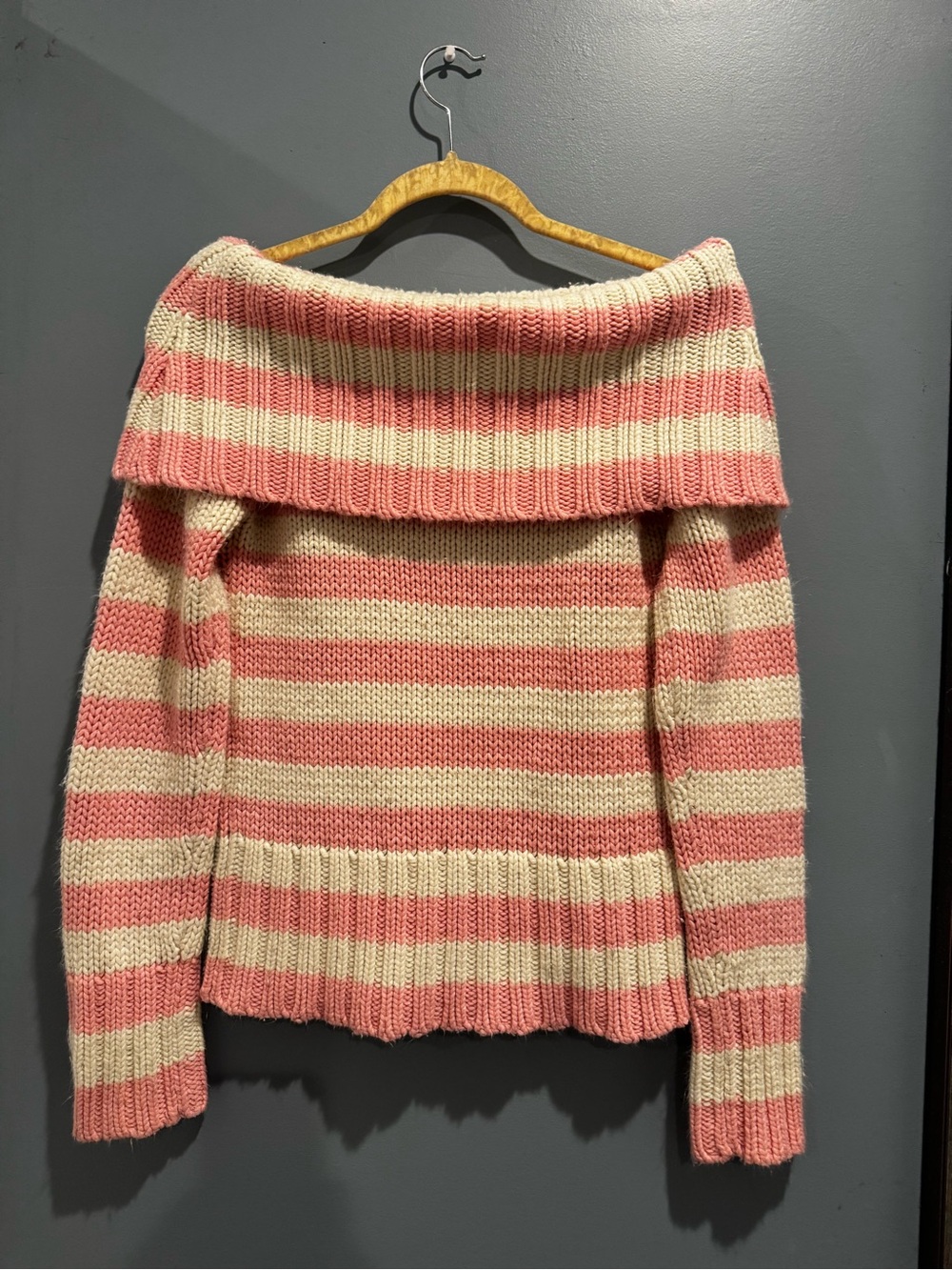 Guess Pink and Cream Striped Off-Shoulder Sweater size small